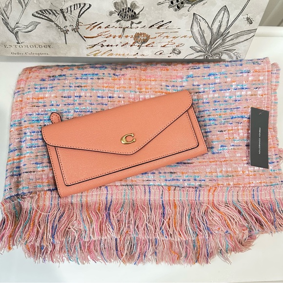 Coach Wyn Crossgrain Leather Light Coral Soft Wallet & French Connection Scarf - Picture 4 of 16